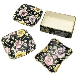 Royal Winton‎ Grimwades May Festival Black Floral Lot of 4 Pieces Vintage Chintz